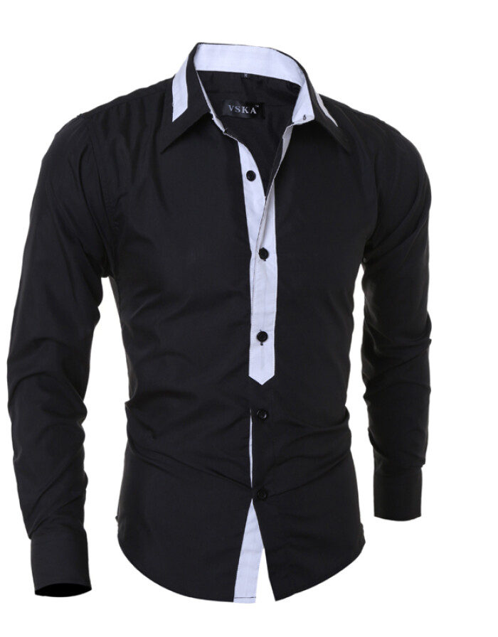 FeZhL 新款撞色领男士休闲修身长袖衬衫1399-5054 白色 XXL